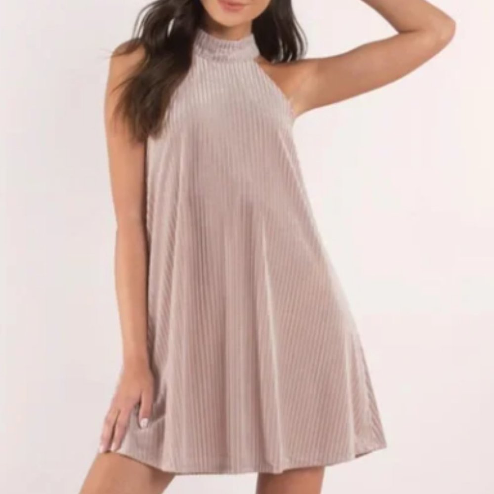 NWT Tobi High Neck Halter Mauve Blush Pink Champagne Velvet Dress Size S